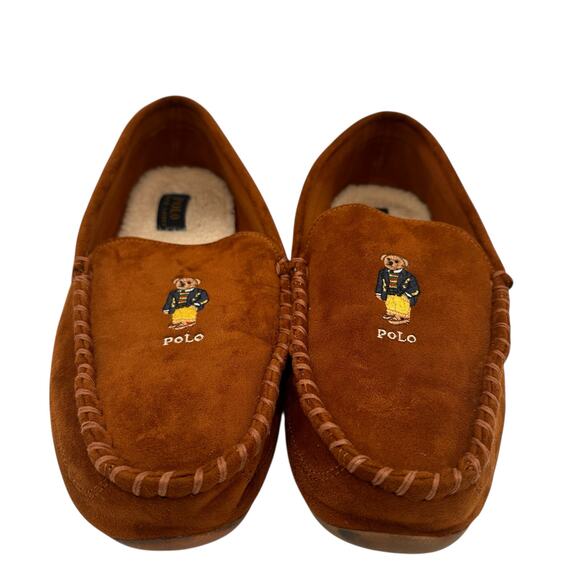 POLO Ralph Lauren Men's Declan Bear Brown Moccasin Slippers Size 13 - Picture 3 of 9